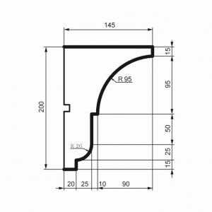 Карниз КС119. Чертеж профиля. Фасадная лепнина из полистирола по лучшим ценам в Минске.